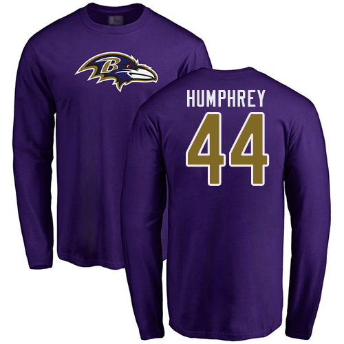 Men Baltimore Ravens Purple Marlon Humphrey Name and Number Logo NFL Football #44 Long Sleeve T Shirt